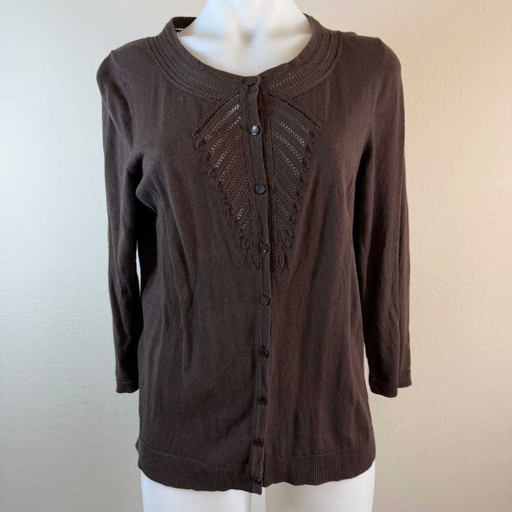 Espresso Brown Y2K‎ Dark Academia 3/4 Sleeve Cardigan Medium Preppy Chocolate